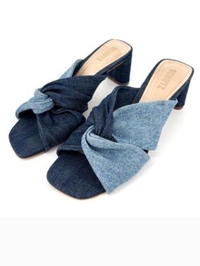 Shutz Wendy Block Heel Denim Slide Sandal Size 8